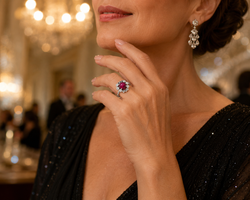 Bague Cocktail en or blanc, rubis et diamants