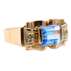 Bague Tank en or jaune, spinelle et diamants