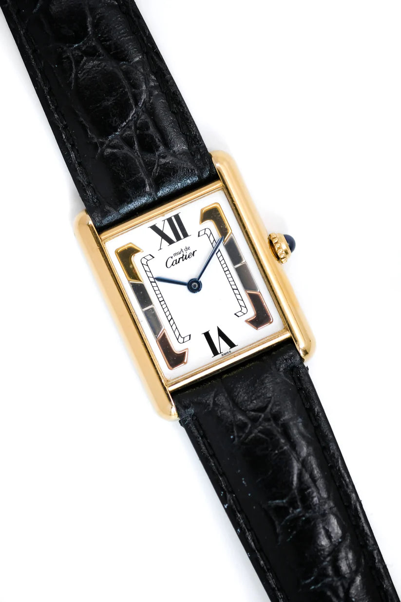 Montre CARTIER Tank Must Trinity en vermeil et cuir