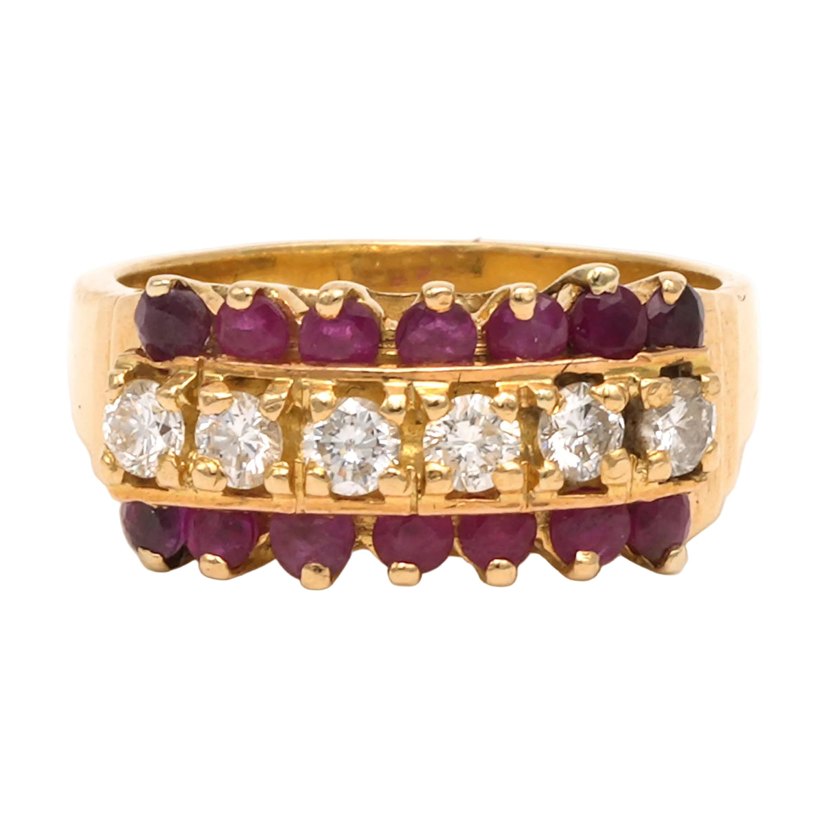 Bague Bandeau en or jaune, rubis et diamants