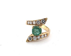 Bague Toi & Moi en or jaune, émeraude et diamants