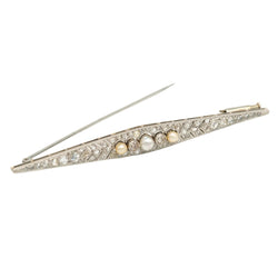 Broche Barrette en or blanc, perles et diamants
