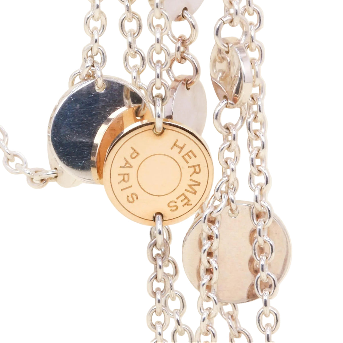Collier Sautoir HERMÈS "Ex"Libris" en argent, or rose et argent