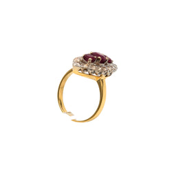 Bague Marquise en or blanc, or jaune, rubis et diamants