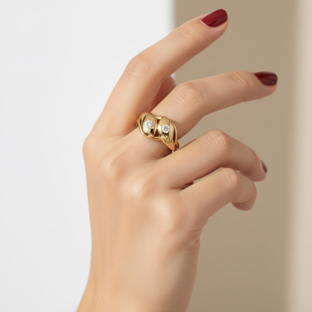 Bague Toi & Moi Serpent en or jaune et diamants