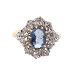 Bague Pompadour en or jaune, platine, saphir et diamants