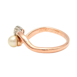Bague Toi & Moi en or rose, perle et diamant