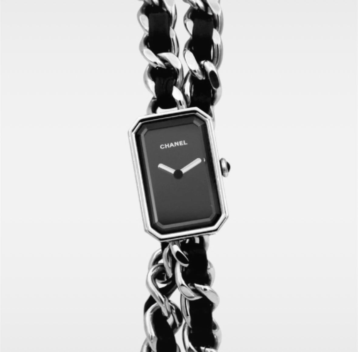 Montre CHANEL Première en acier, onyx, cuir et laqué
