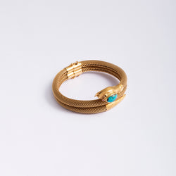 Bracelet double tubogas en or jaune et turquoise