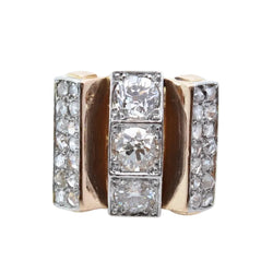 Bague Tank en or jaune, platine et diamants