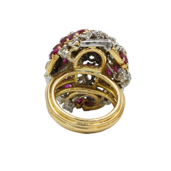 Bague Dôme en or jaune, platine, rubis et diamants