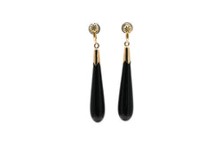 Boucles d'oreilles Pendantes en or jaune, onyx et perles