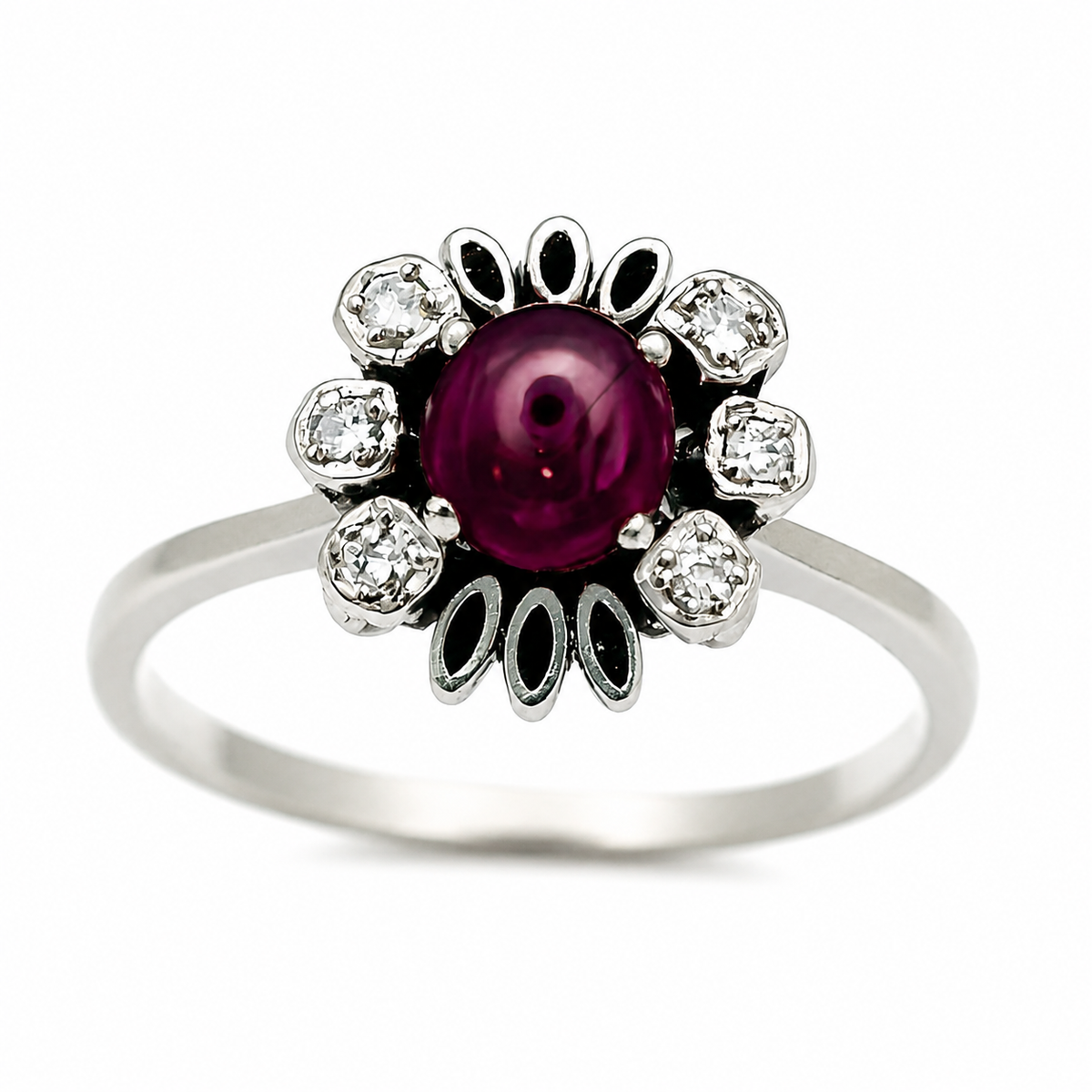 Bague Cocktail en or blanc, rubis et diamants