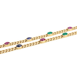 Collier Sautoir en or jaune, émeraudes, saphirs et rubis