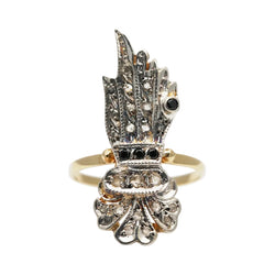 Bague en or jaune, argent, saphirs et diamants
