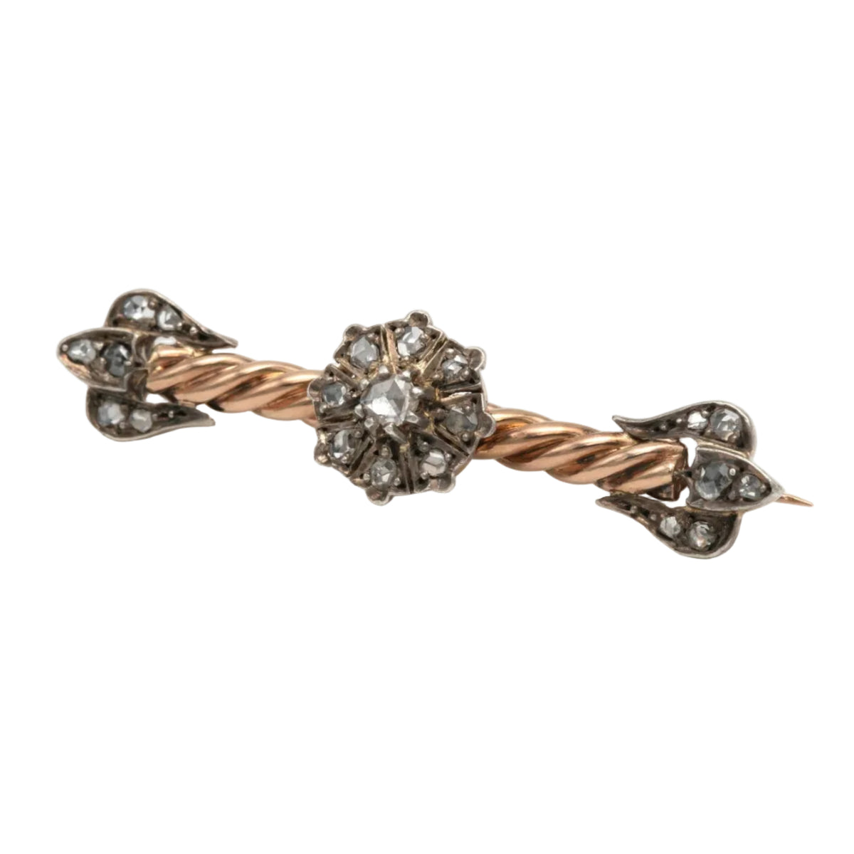 Broche Épingle en or jaune, argent et diamants