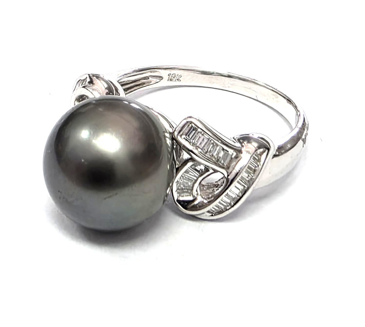 Bague Solitaire en or blanc, perle et diamants