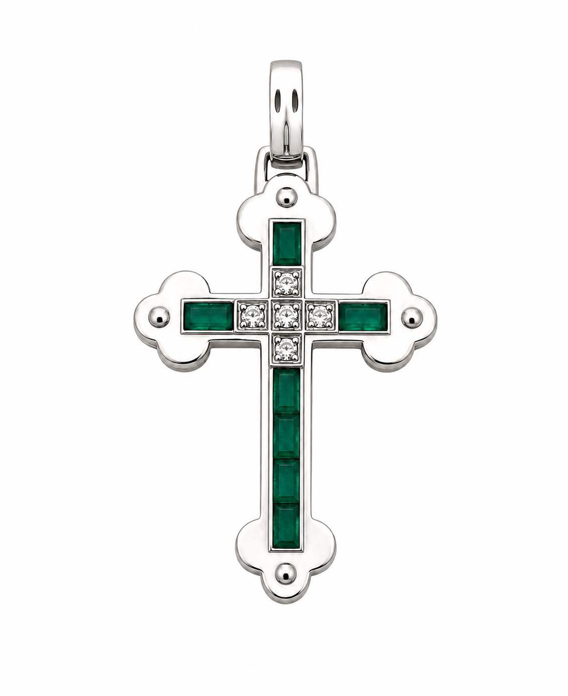 Collier Pendentif en or blanc, émeraude et diamants