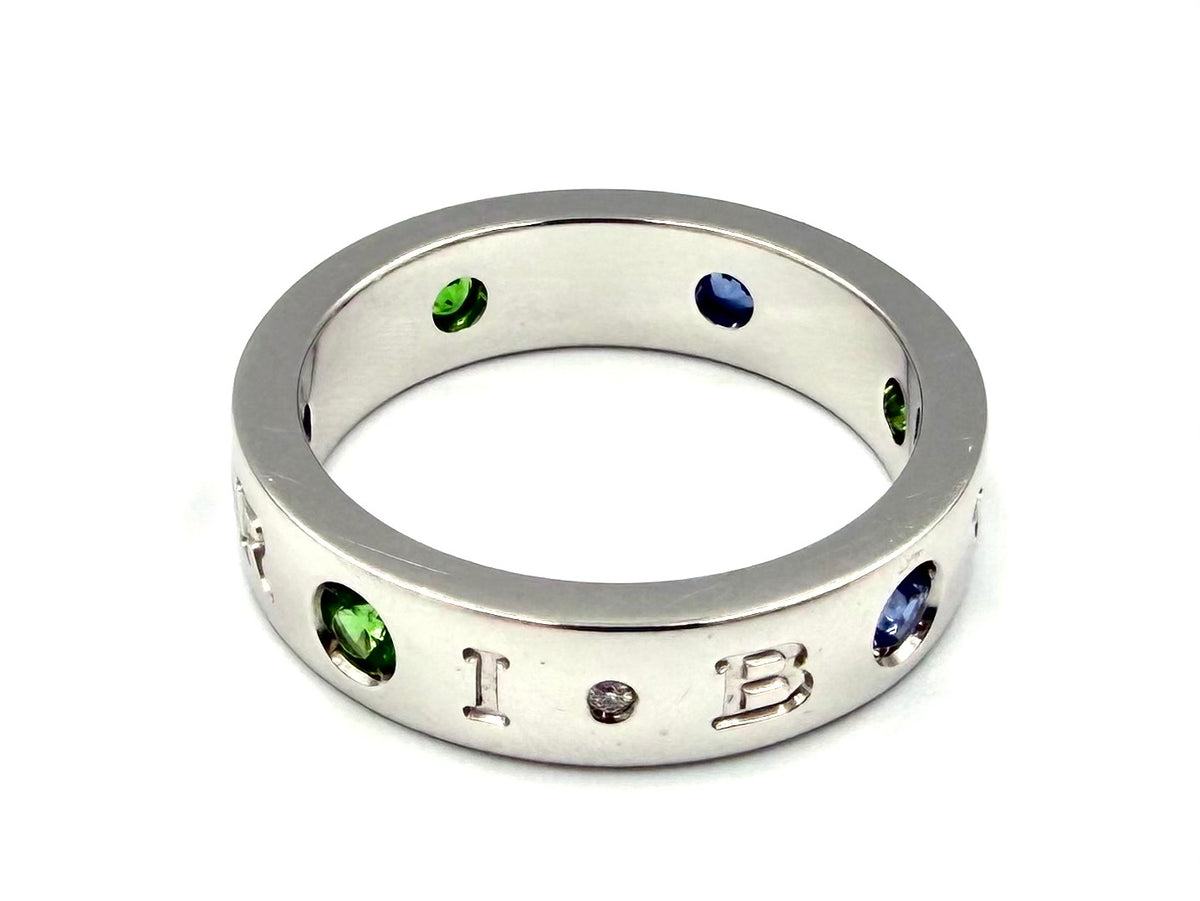 Bague Alliance BULGARI Roman Sorbet en or blanc, grenats, saphirs et diamant