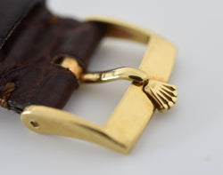 Montre ROLEX "Oyster Perpetual Date Ovettone" en or jaune et cuir