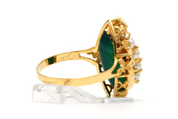 Bague Marquise en or jaune, chrysoprases et perles