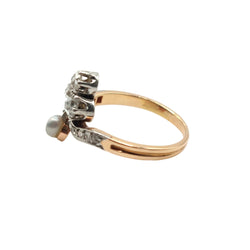 Bague en or rose, platine, perle et diamants