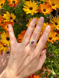 1800 Ruby Diamond Gold Cluster Ring - Castafiore
