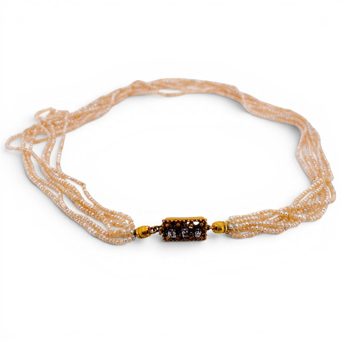 Collier Ras de Cou en or jaune, perles et diamants
