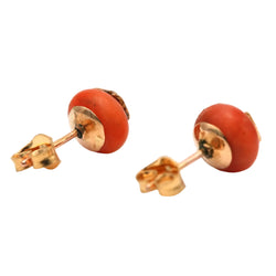 Boucles d'oreilles Puces en or jaune, corail et perles