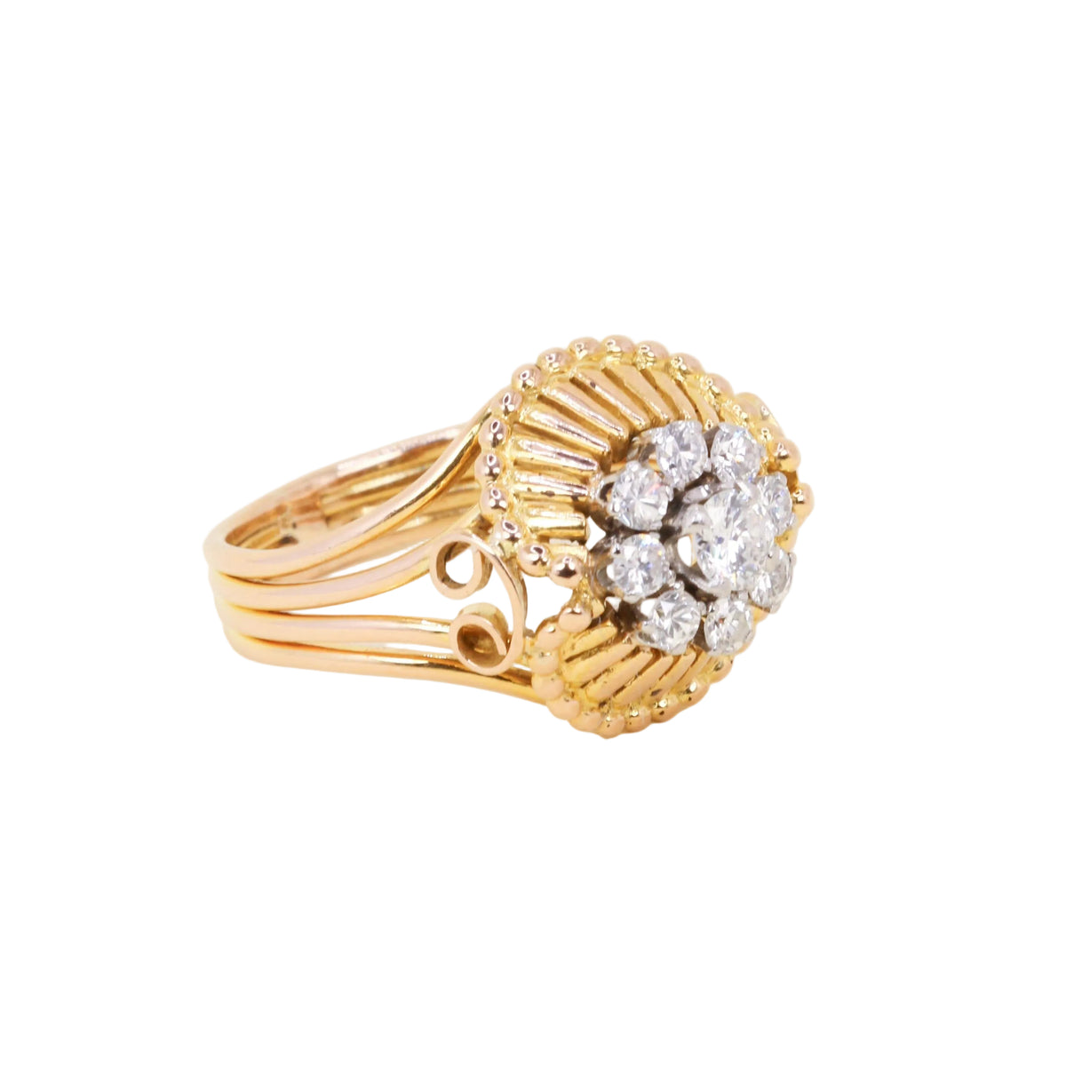 Bague Dôme en or jaune, platine et diamants
