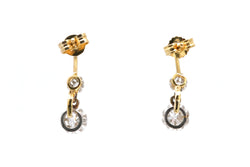 Boucles d'oreilles Puces en or jaune, argent et diamants