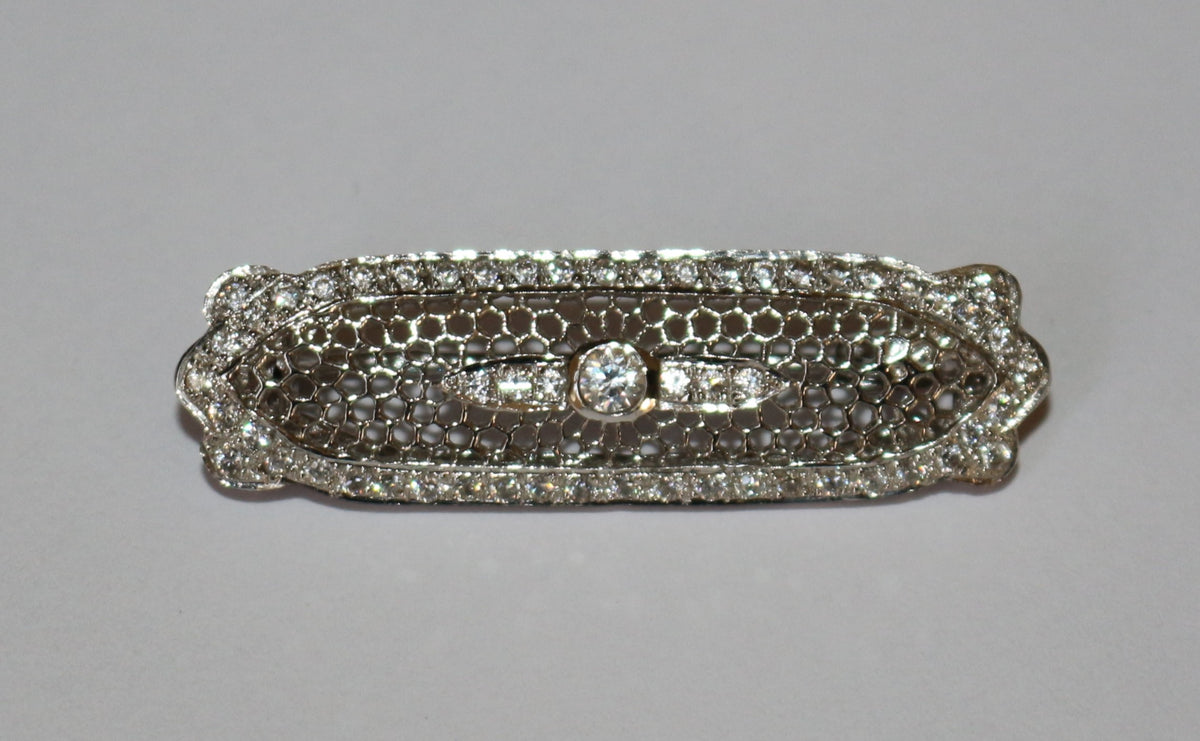 Broche Barrette Art Déco en or blanc et diamant