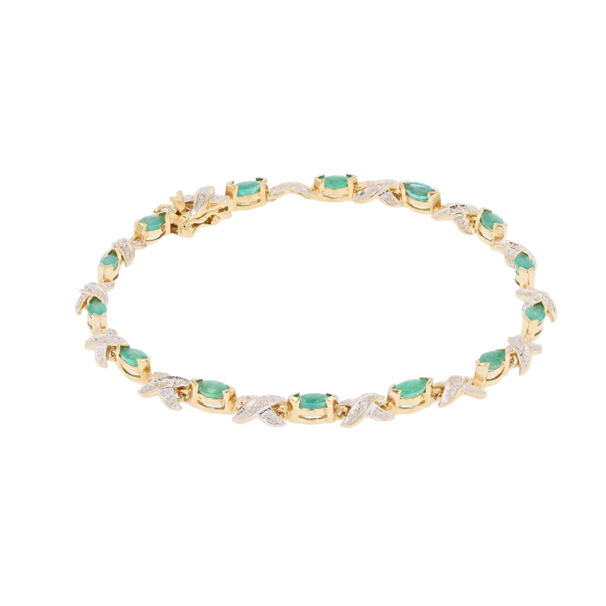 Bracelet Ligne en or jaune, émeraudes et diamants