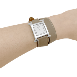 Montre HERMÈS "Heure H" GM en acier et cuir