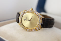 Montre VACHERON CONSTANTIN POUR CHAUMET en or jaune, cuir et diamants