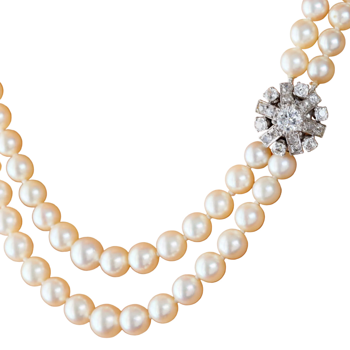 Collier Perles en or blanc, platine t diamants