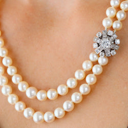Collier Perles en or blanc, platine t diamants