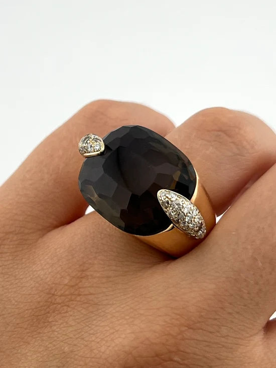 Bague Cocktail en or jaune, quartz et diamants