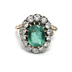 Bague en or jaune, émeraude et diamants