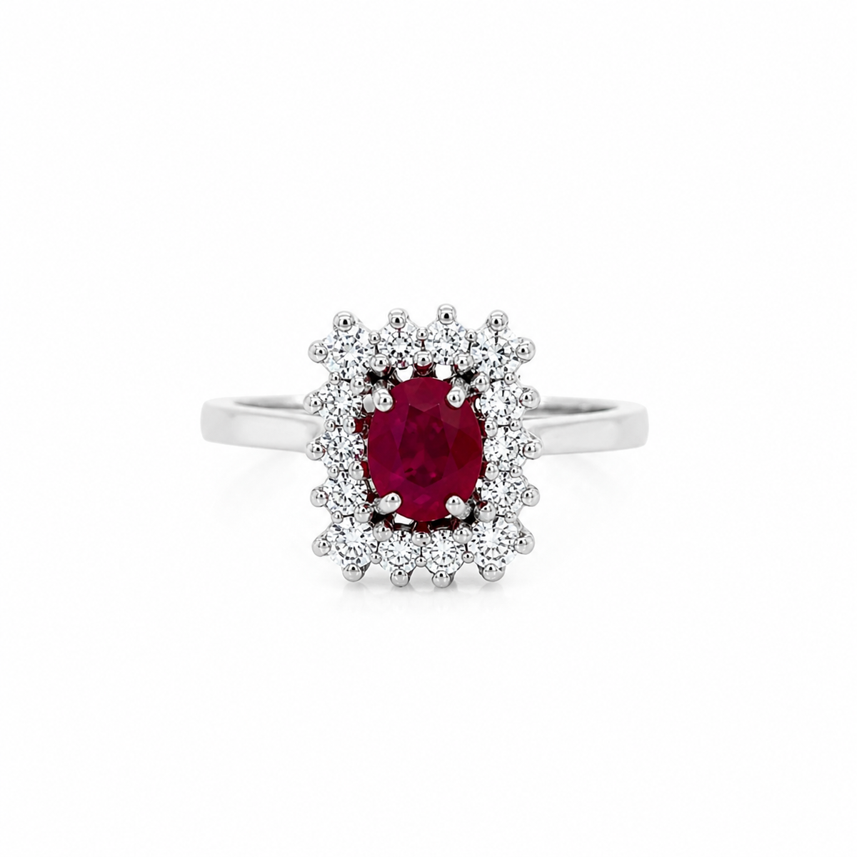 Bague Entourage en or blanc, rubis et diamants