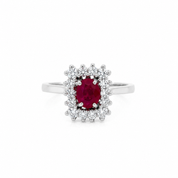 Bague Entourage en or blanc, rubis et diamants