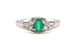Bague Trilogie en or blanc, émeraude et diamants