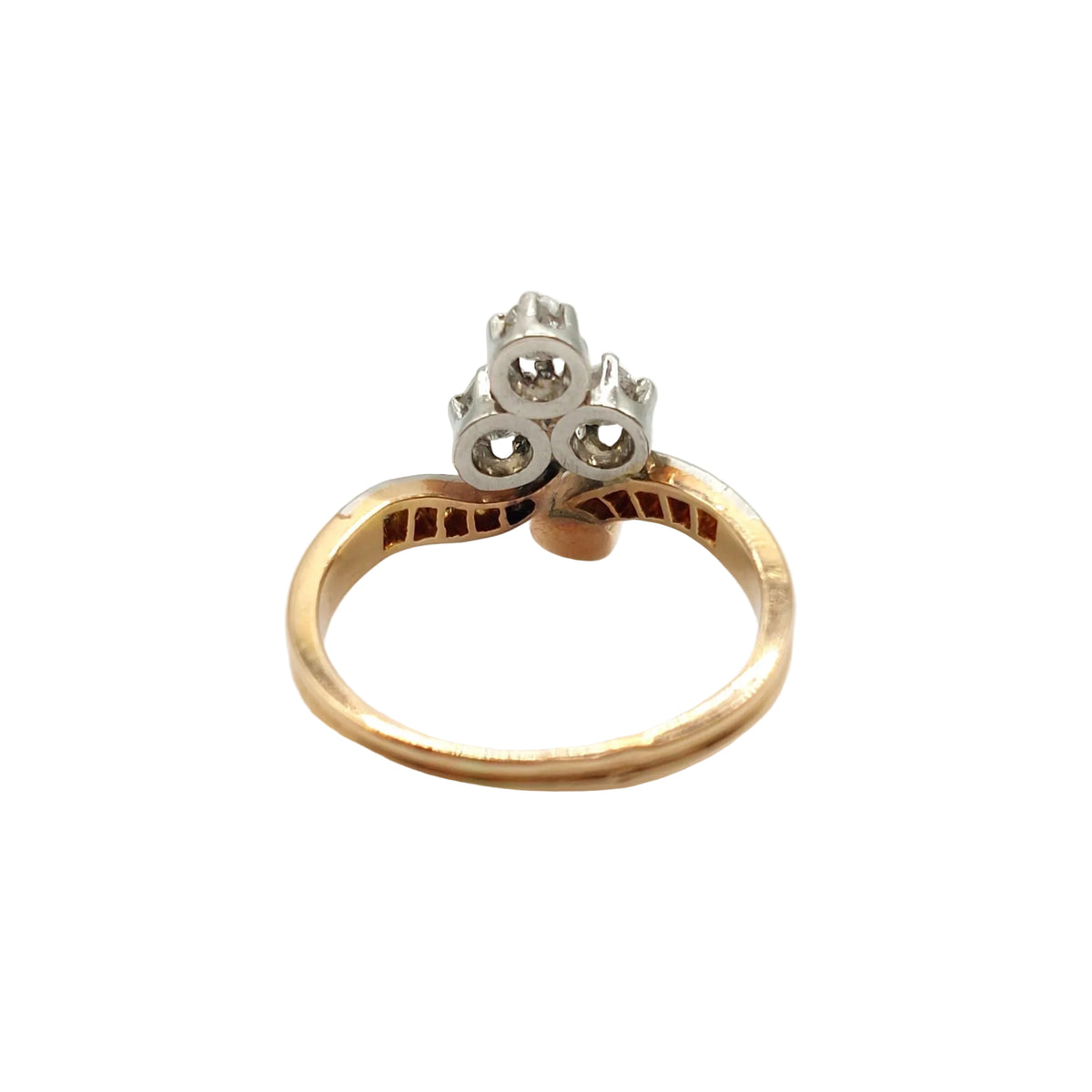 Bague en or rose, platine, perle et diamants