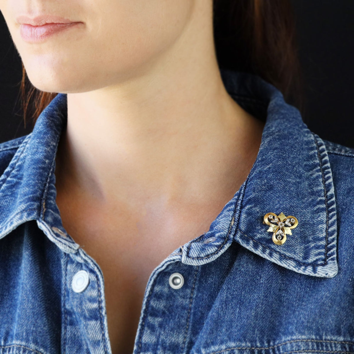 Broche Épingle en or blanc, or jaune, or vert et diamant