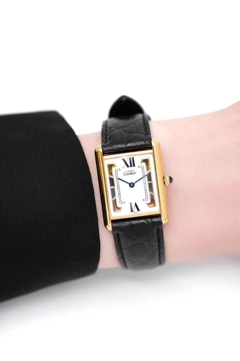 Montre CARTIER Tank Must Trinity en vermeil et cuir