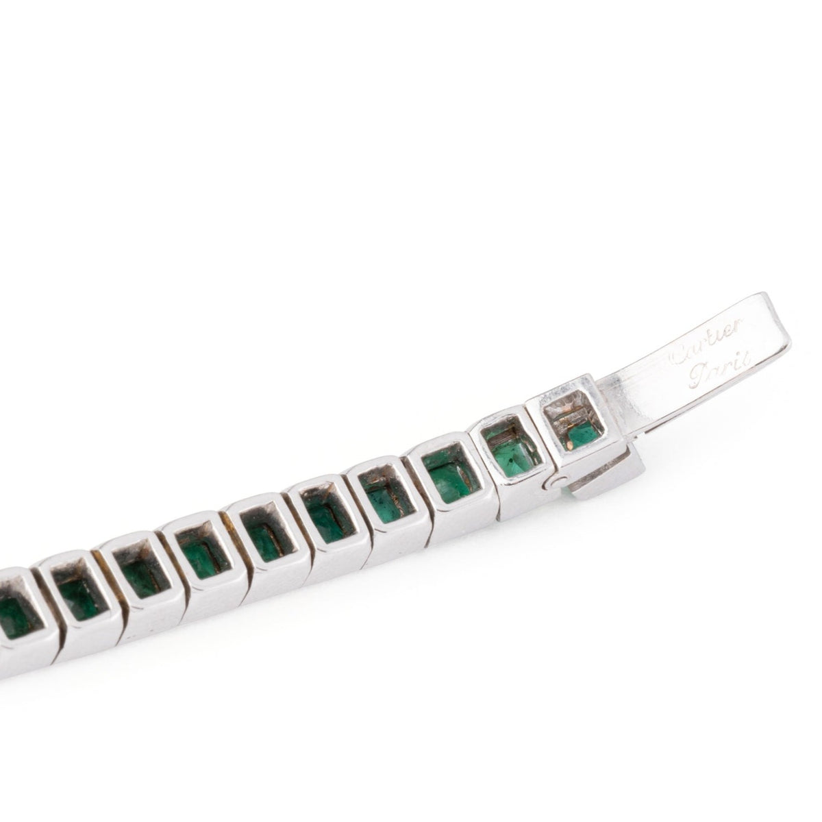Bracelet Ligne CARTIER en or blanc et émeraudes