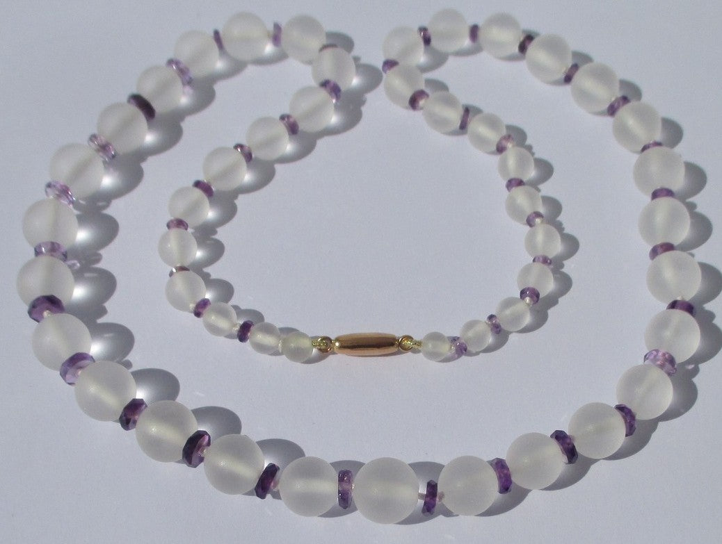 Collier Art Déco en cristal de roche et améthyste