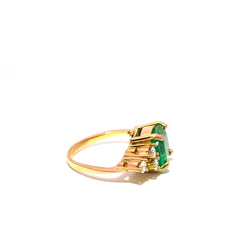 Bague Trilogie en or jaune, émeraude et diamants
