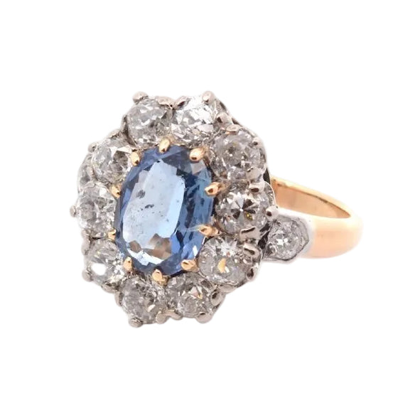 Bague Pompadour en or jaune, platine, saphir et diamants