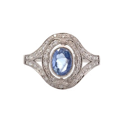 Bague Entourage en platine, saphir et diamants